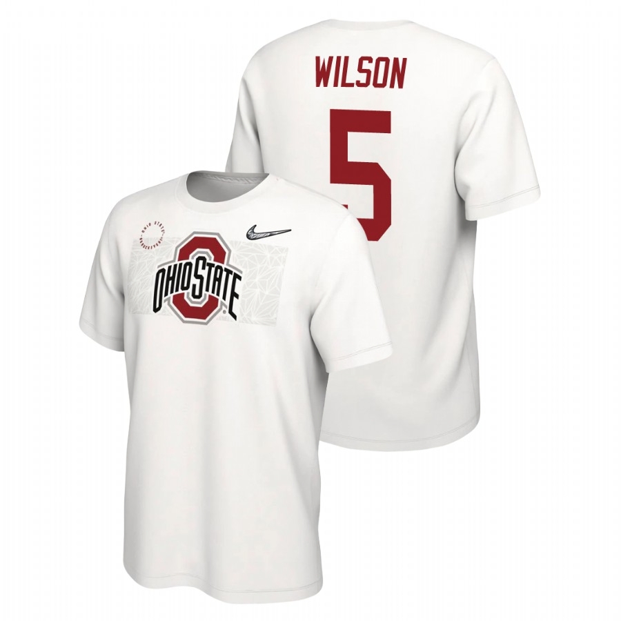 Ohio State Buckeyes Men's NCAA Garrett Wilson #5 White Nike Playoff College Football T-Shirt FMT5349JT